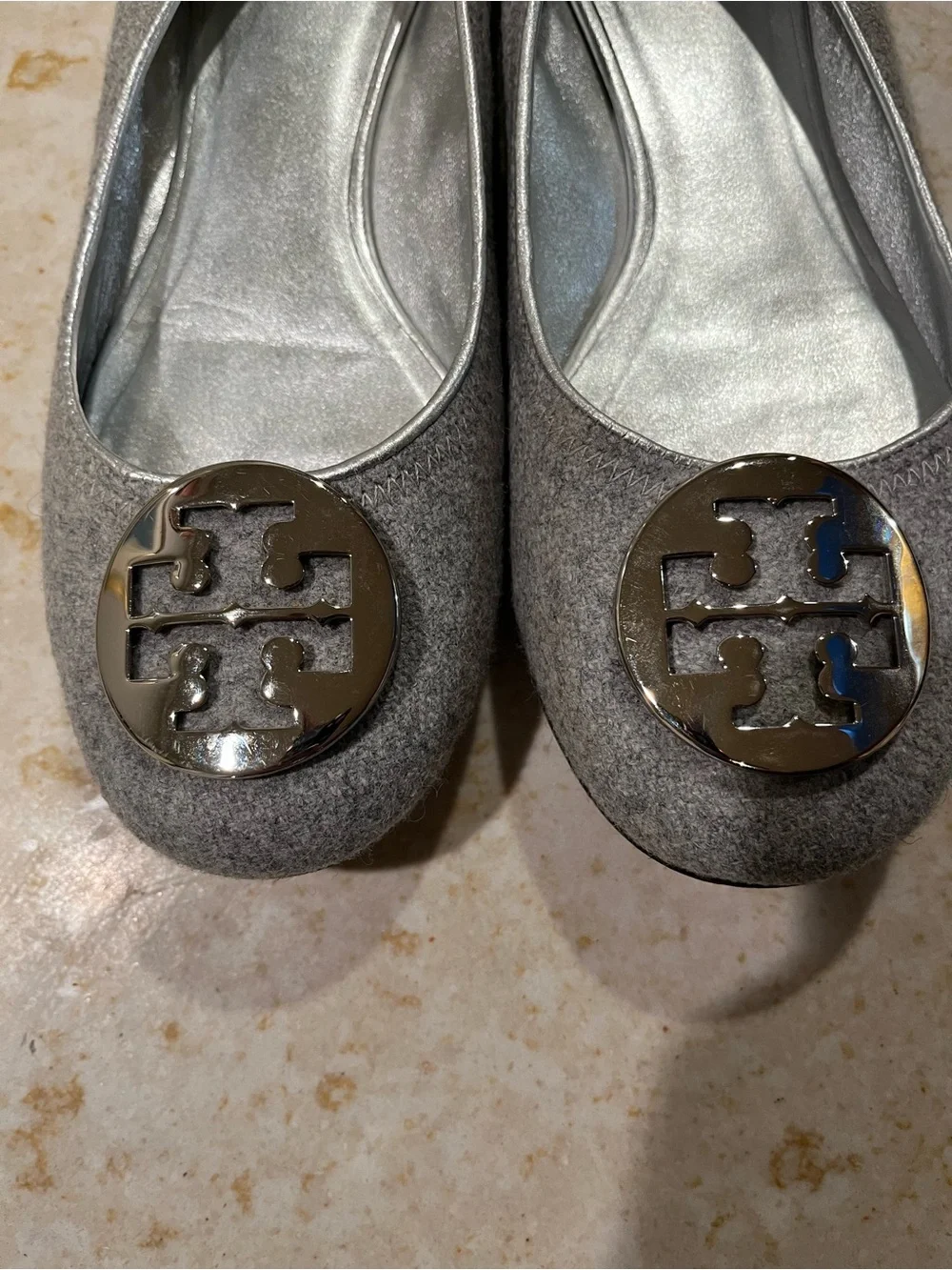 Tory Burch Light Gray Logo Ballet Flats